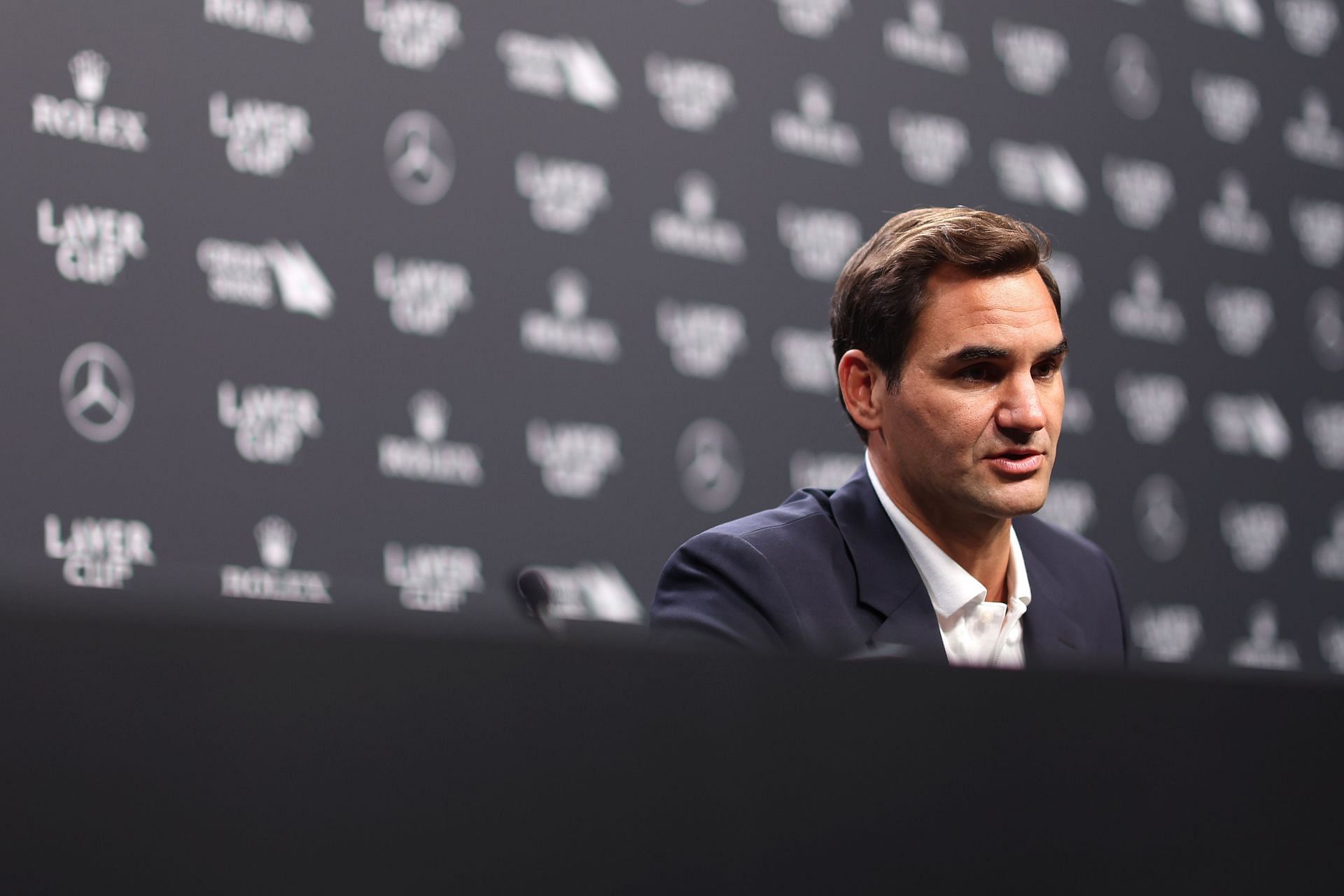 Roger Federer at a press conference ahead of the 2022 Laver Cup.