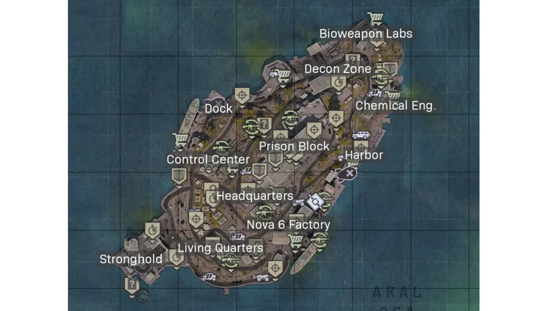 The updated Rebirth Island map layout in the game (Image via Activision)