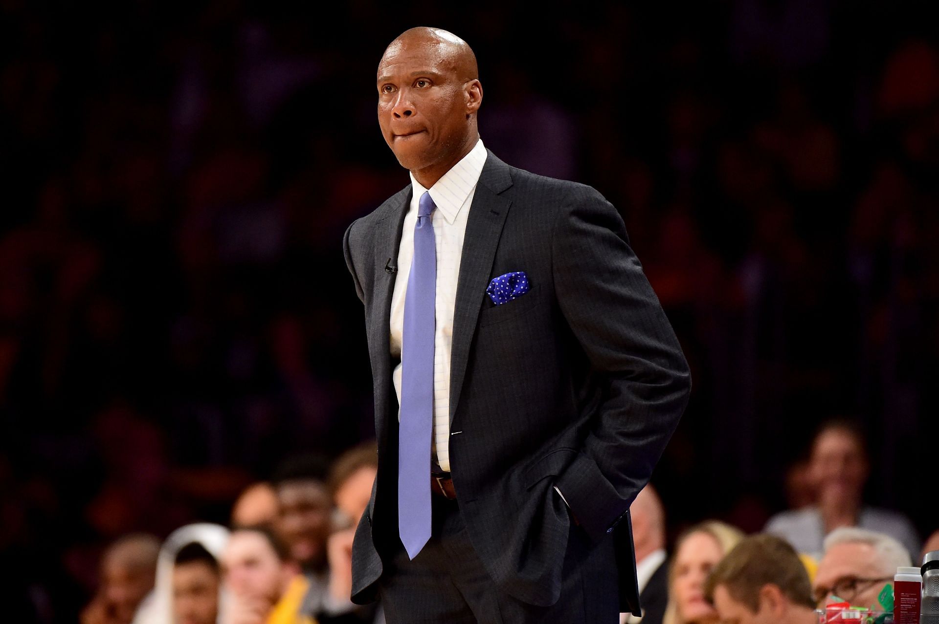 Byron Scott in charge of the LA Lakers during a game vs Utah Jazz.