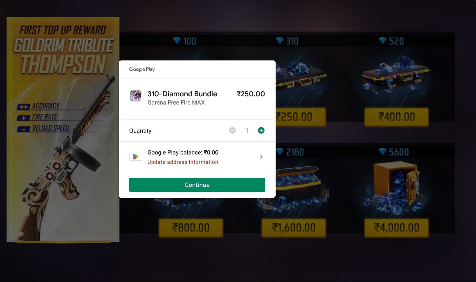 Click the button below the diamond pack and complete the transaction (Image via Garena)