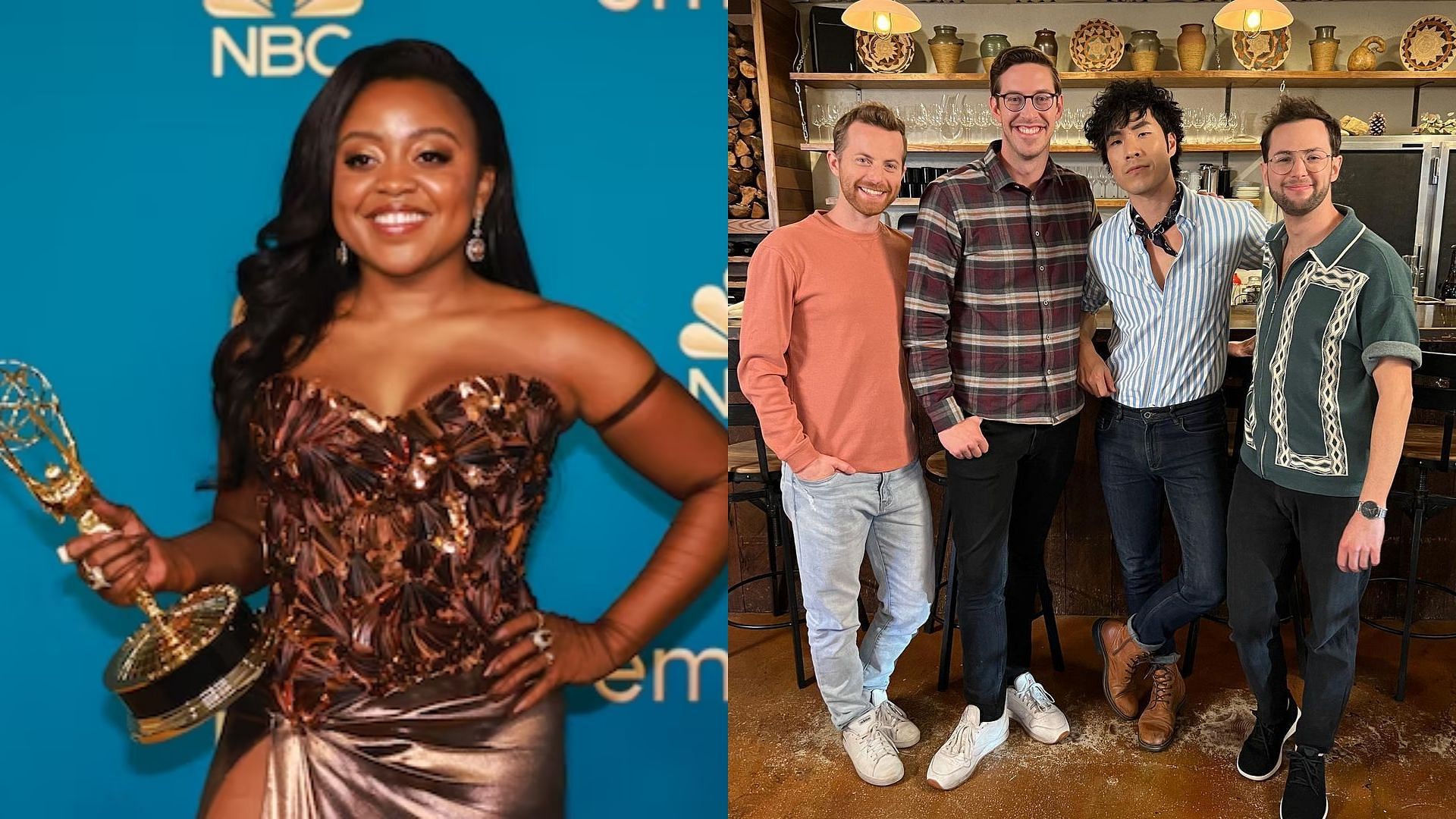 (left) Quinta Brunson and (right) The Try Guys. (Images via Allen J. Schaben/Getty Images and Instagram/@tryguys)