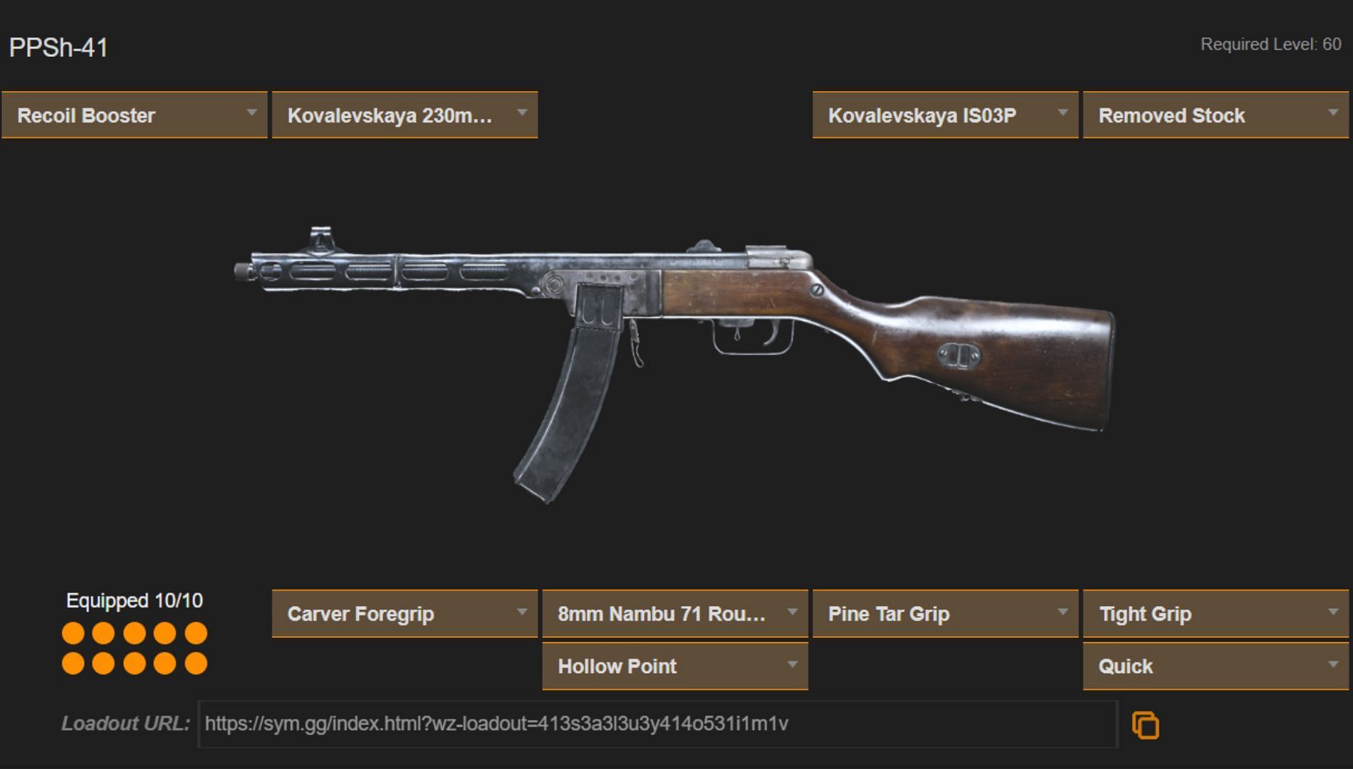 Call of Duty: Warzone VG PPSh-41 loadout (Image via sym.gg)