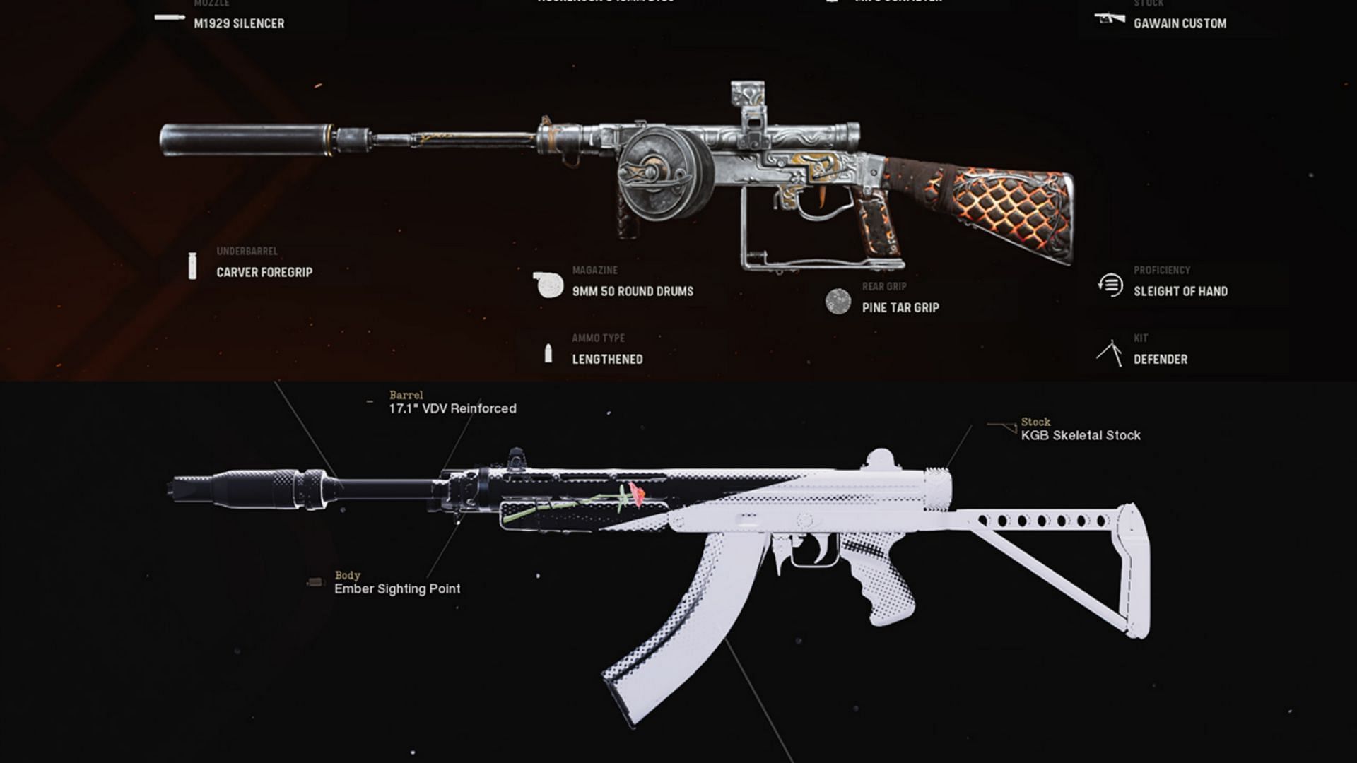 Some available blueprints for the Sten and Vargo 52 in-game (Image via Warzone / Activision)