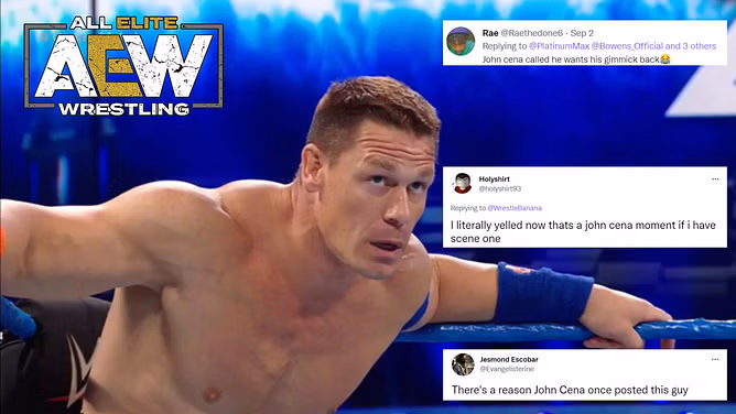 "Completely channeling his inner John Cena" - Twitter explodes to popular AEW star referencing WWE legend's iconic spot during match at All Out