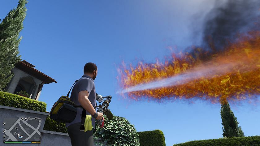 The Flamethrower can be a deadly weapon in close combat or during a rampage. (Image via GTA5-mods)
