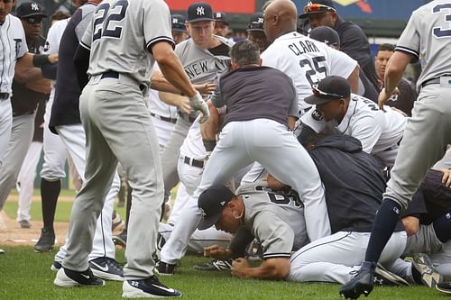 Yankees get heated in benches-clearing brawl.