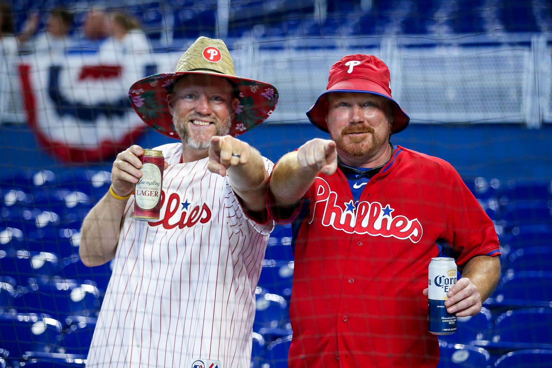 Phillies fans smile for the camera prior to a game between the Miami Marlins and Philadelphia Phillies on Easter Sunday.