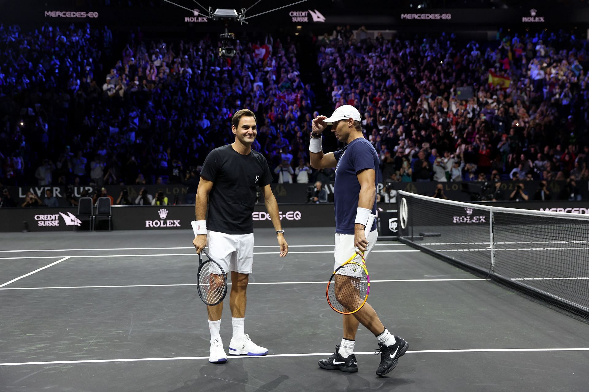 Rafael Nadal and Roger Federer at the O2 Arena