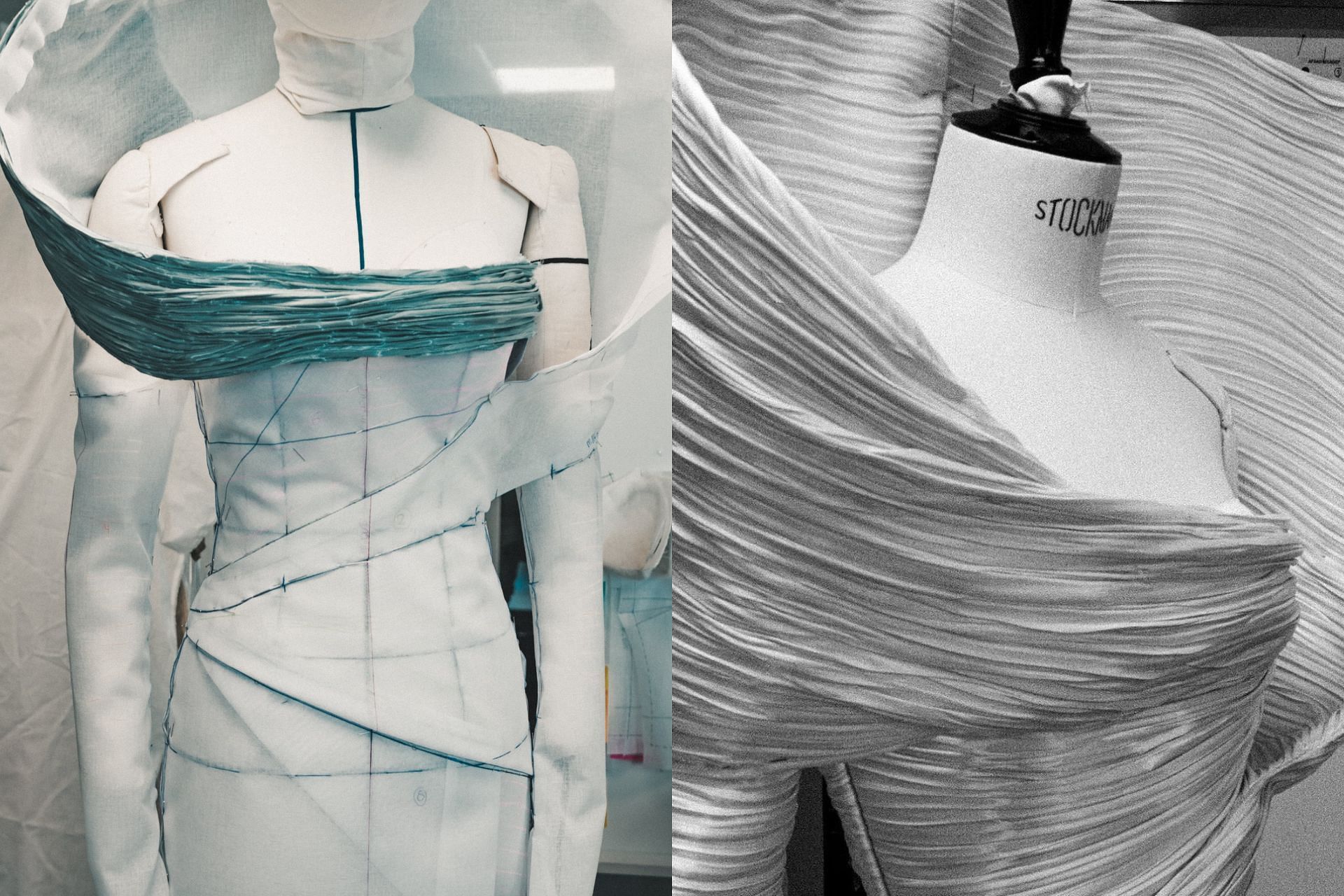 Balmain X Evian couture gown made of plastic bottles unveiling at Paris Fashion Week (Image via @evianwater / Instagram)