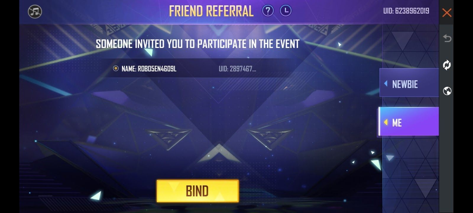 Select the invite and tap on bind to accept the same (Image via Garena)