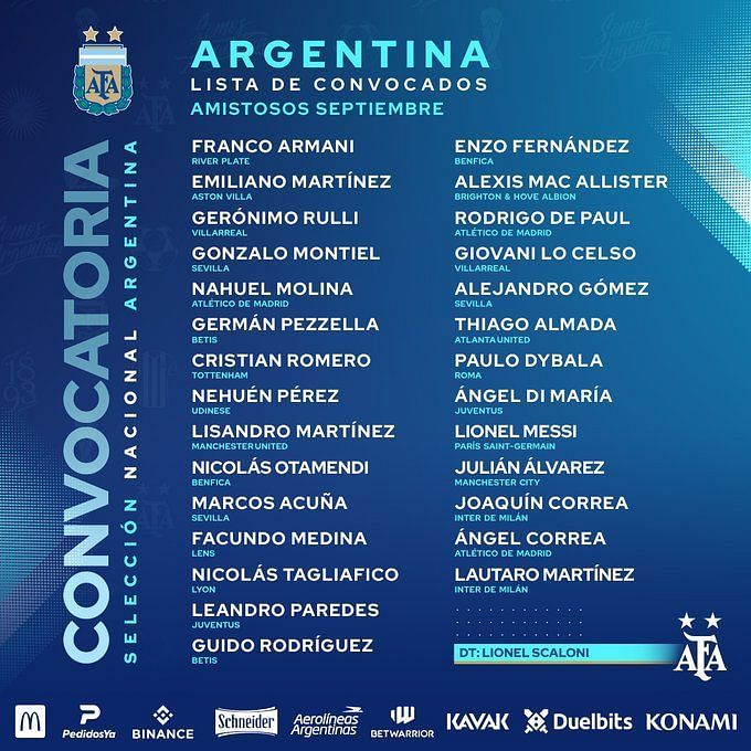 Lionel Messi and Paulo Dybala included as Argentina name squad for