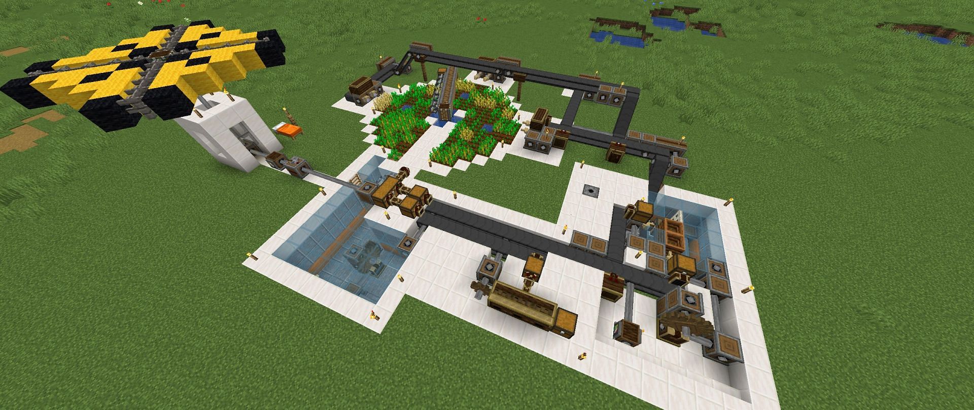 A combination Bonemeal and Bread farm created using the Create mod (Image via Minecraft)