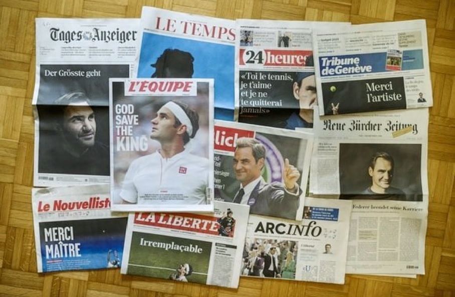 फेडरर के रिटायरमेंट की खबर स्विट्जरलैंड के हर प्रमुख अखबार में छपी।