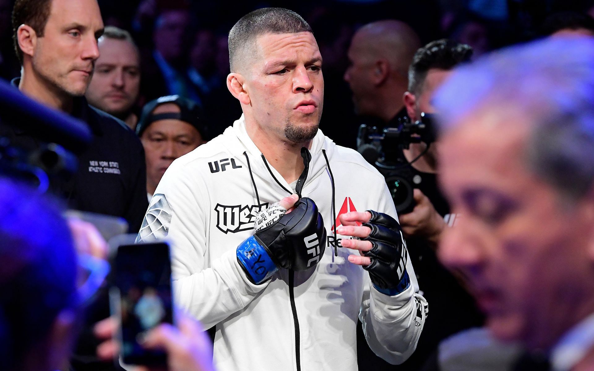 Nate Diaz during his walkout at UFC 244 