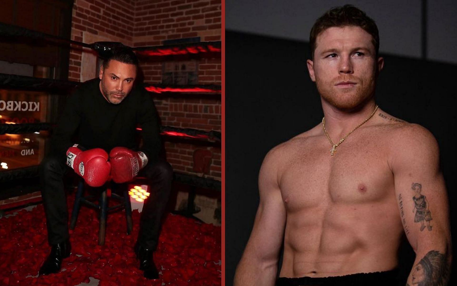 Oscar De La Hoya (left) and Canelo Alvarez (right).