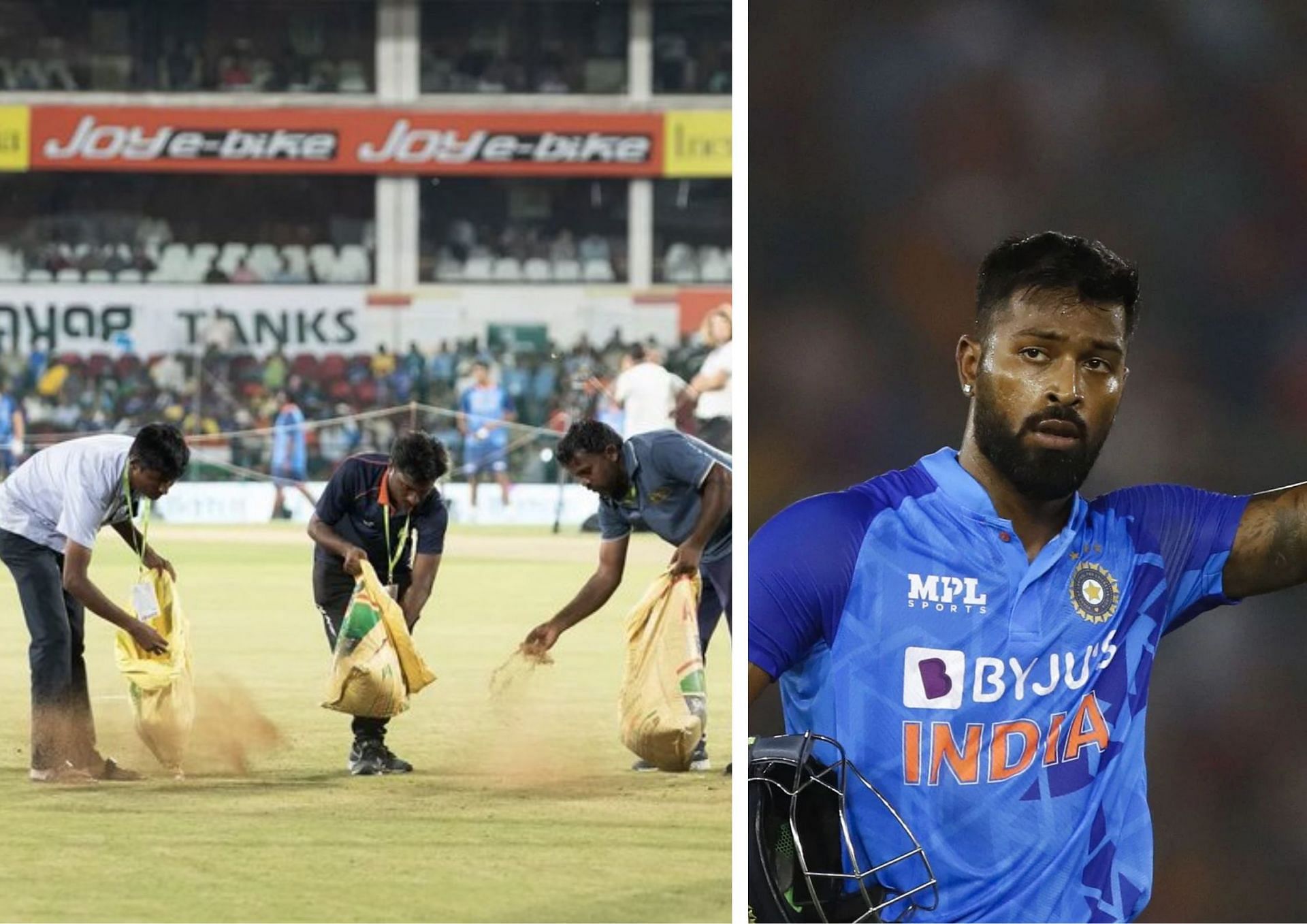 Hardik Pandya had special words of gratitude for the groundstaff at the VCA Stadium (Picture Credits: Twitter/Hardik Pandya; Getty Images)