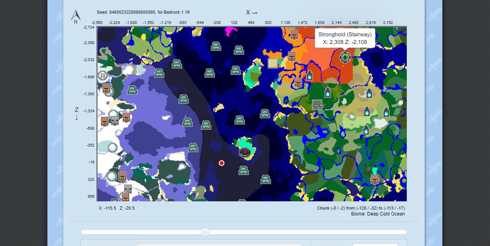 The Minecraft seed chunk map (Image via Chunkbase)