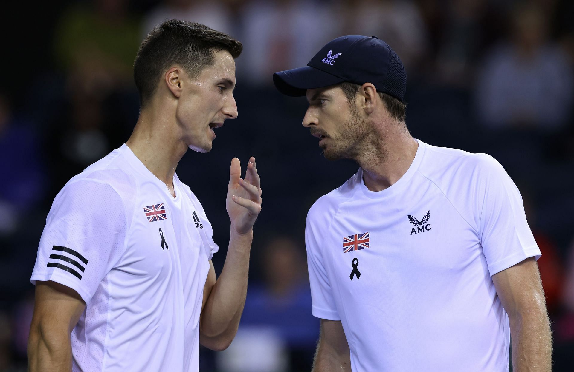 Joe Salisbury (L) and Andy Murray pictured during the Davis Cup Group D match between USA and UK
