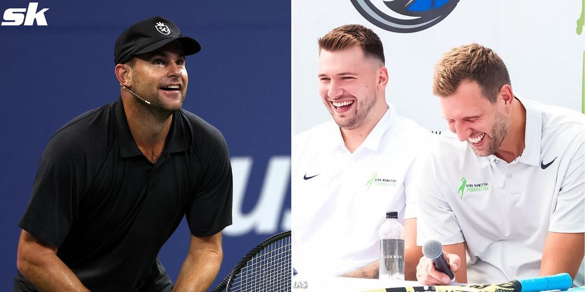 Andy Roddick played with Dirk Nowitzki and Luka Doncic at a celebrity tennis charity event.