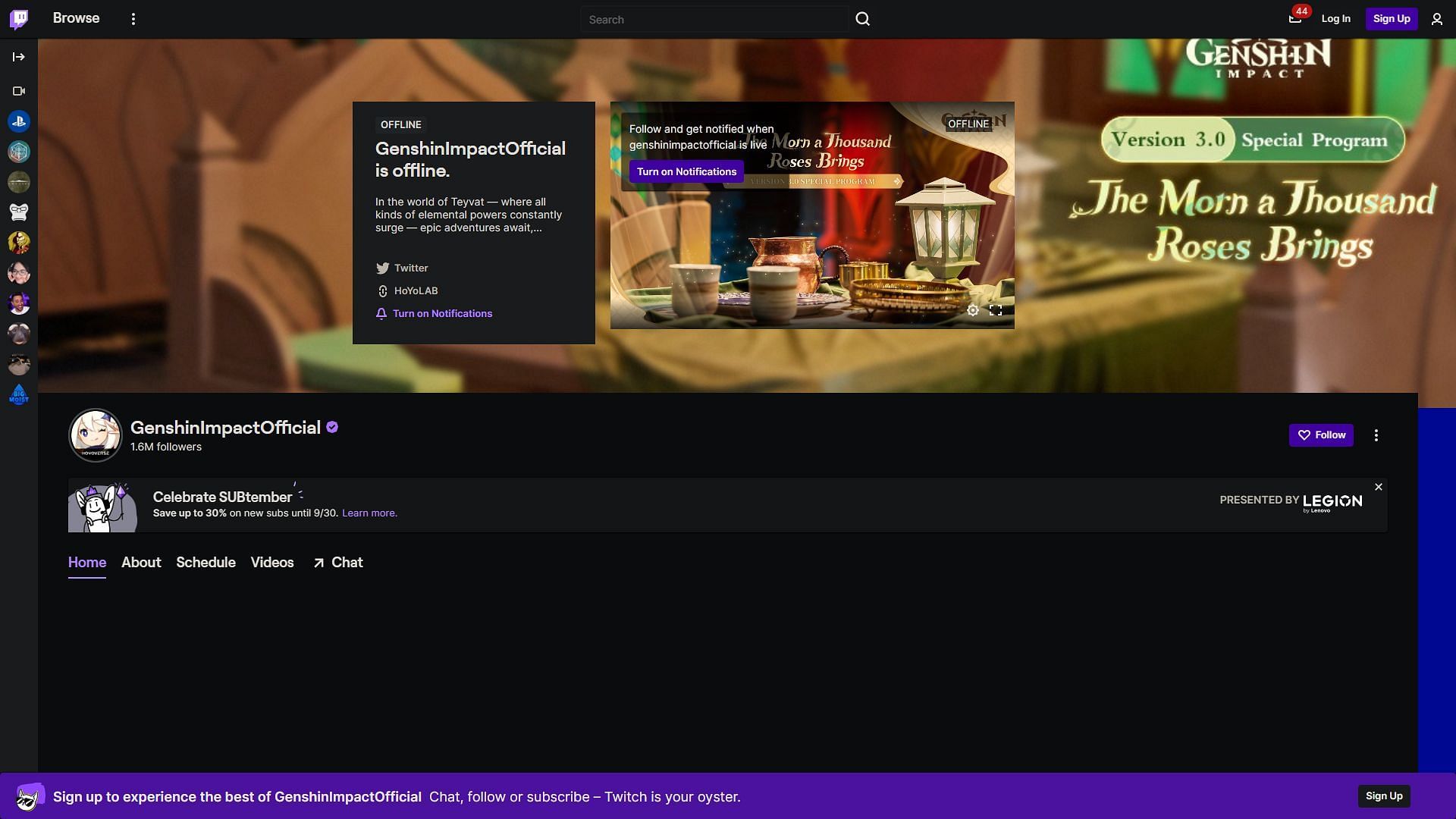 The official Twitch channel to watch the live stream (Image via HoYoverse)