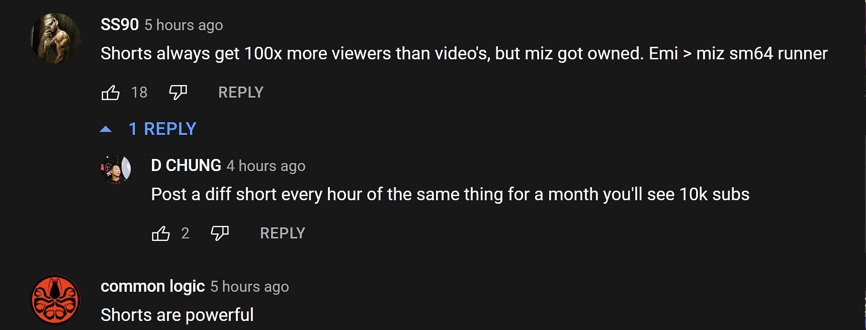 Fans in the YouTube comments section discuss about YouTube Shorts videos (Image via Today Today/YouTube)