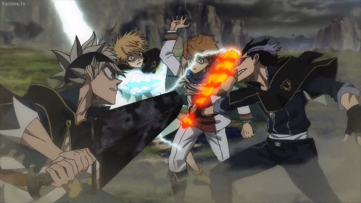 Asta, Luck, and Finral stopping Langris from attacking Finral (Image via Studio Pierrot)