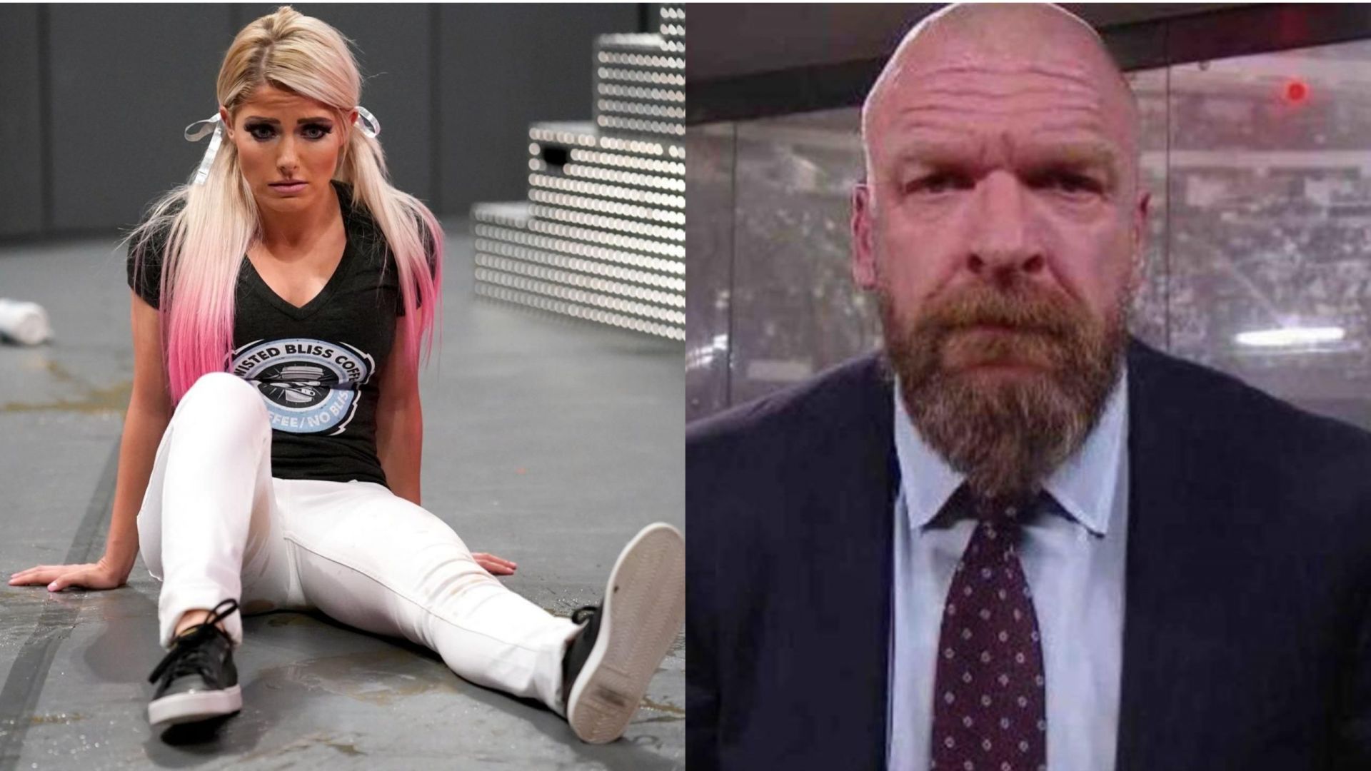 Alexa Bliss (left); Triple H (right)