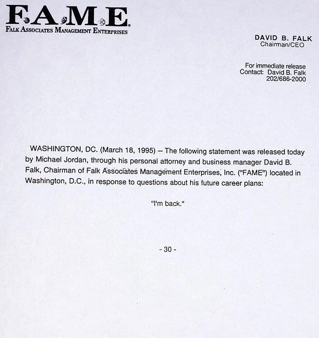 Michael Jordan Announced 1995 Comeback With Fax: 'I'm Back