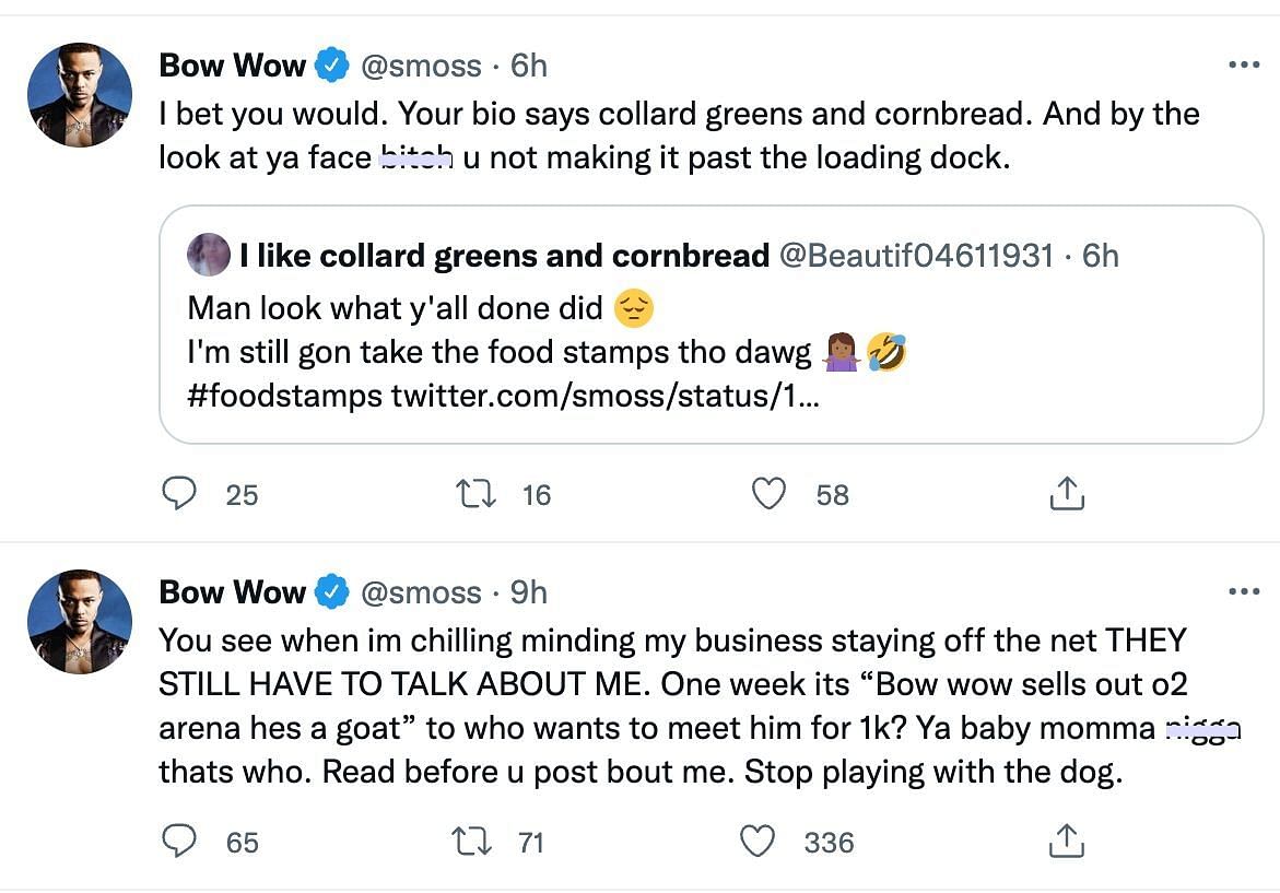 Bow Wow&#039;s deleted tweets dissing Twitter users who criticised his meet and greet diamond package. (Images via Twitter)