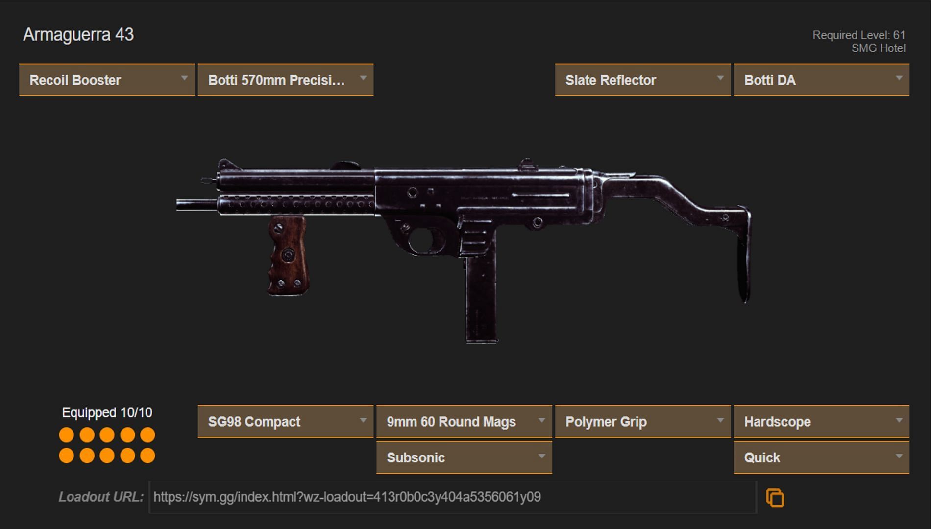 Mid-range Armaguerra 43 loadout (Image via sym.gg)