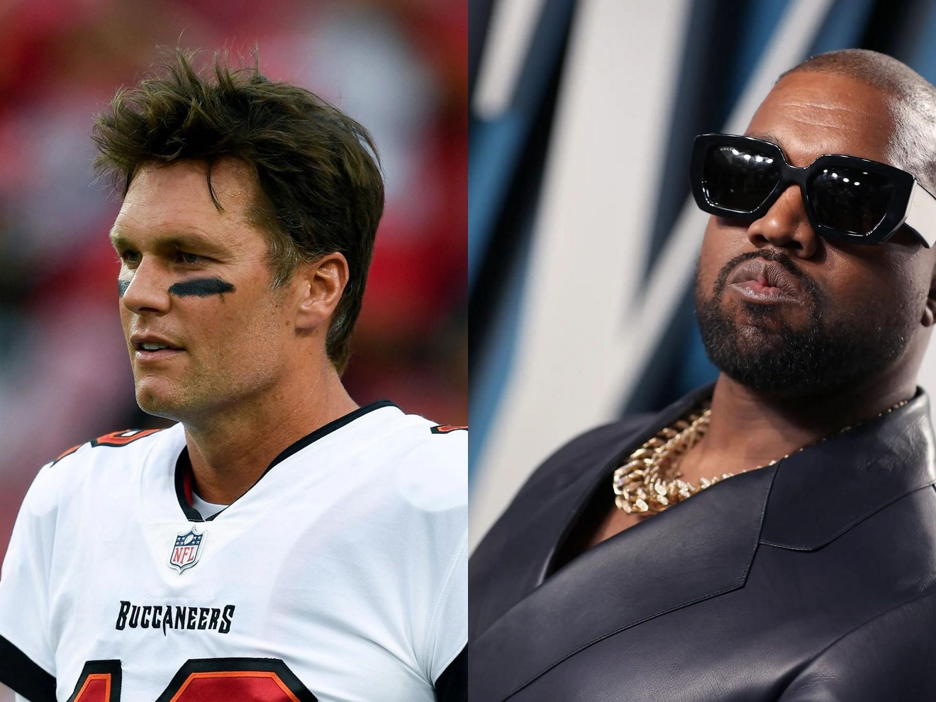 QB Tom Brady (l) and musician Kanye West (r)