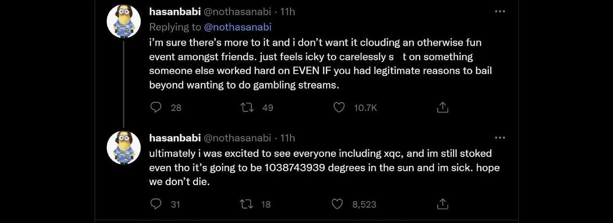 Hasan&#039;s tweets about the incident (Image via Twitter)