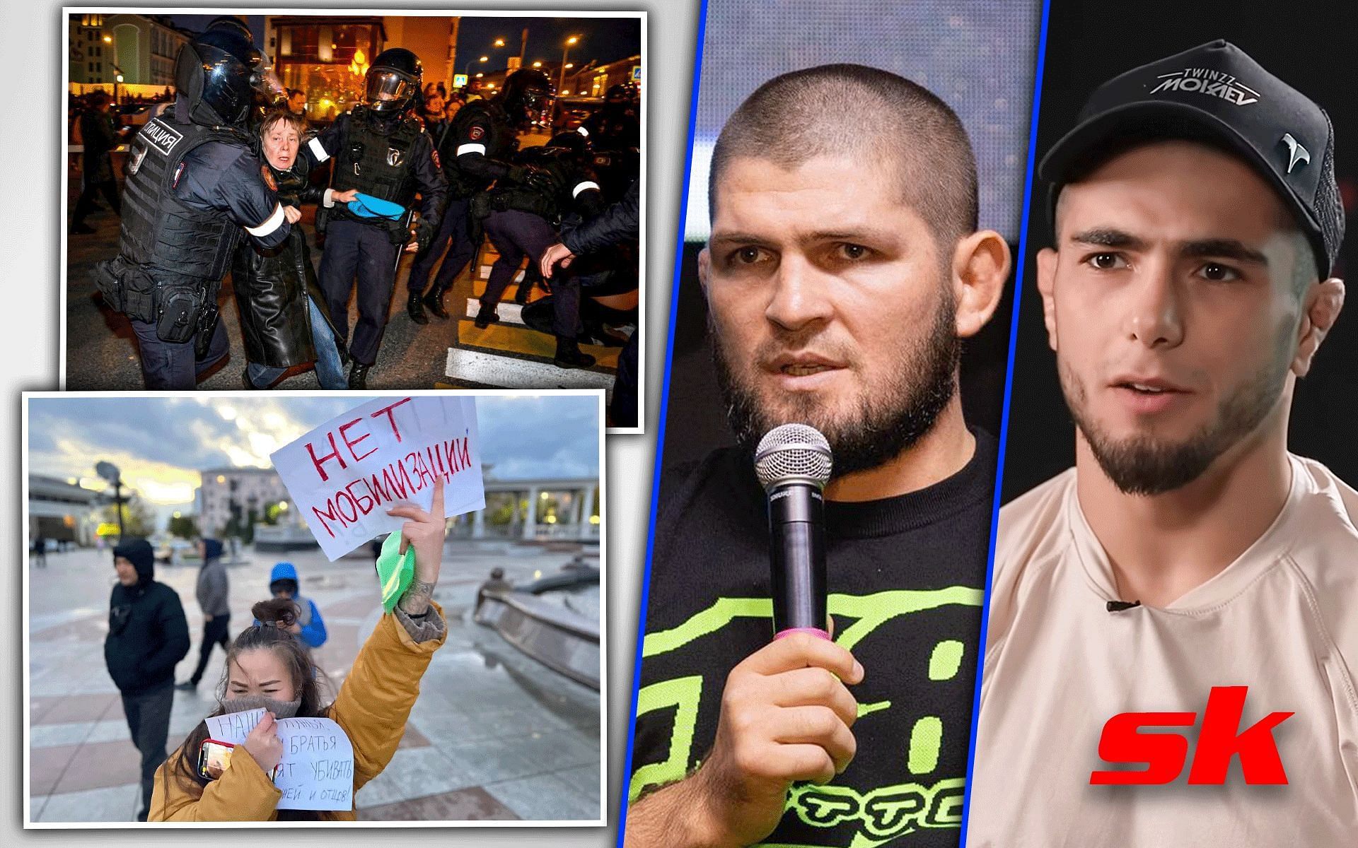 Muhammad Mokaev, Khabib Nurmagomedov and other fighters speak up against recently-announced Russian mobilization [Images via @khabib_nurmagomedov on Instagram, Mokaev from BTsport |YouTube, top image from @TheWeek twitter | bottom image from @ThomasVLinge twitter