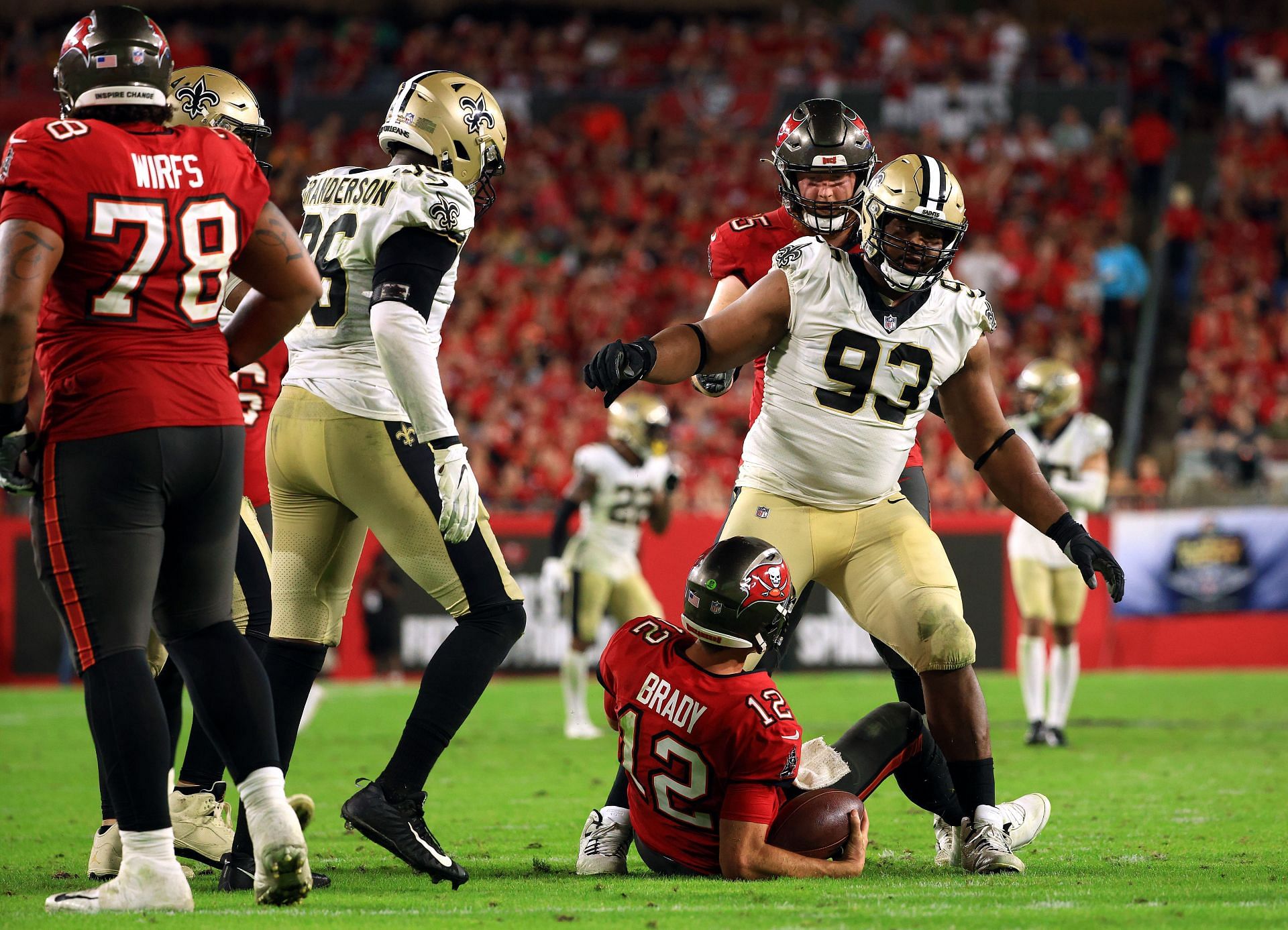 Tom Brady following a sack - New Orleans Saints v Tampa Bay Buccaneers