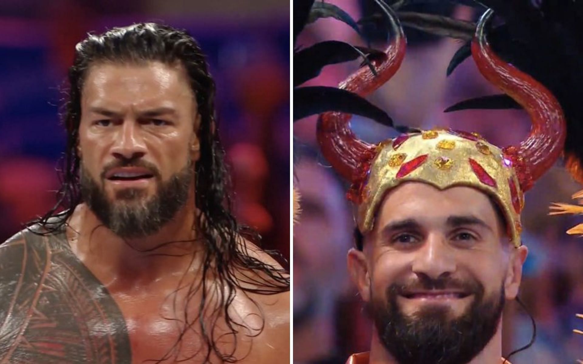 Roman Reigns (left); Seth Rollins with a unique look (right)