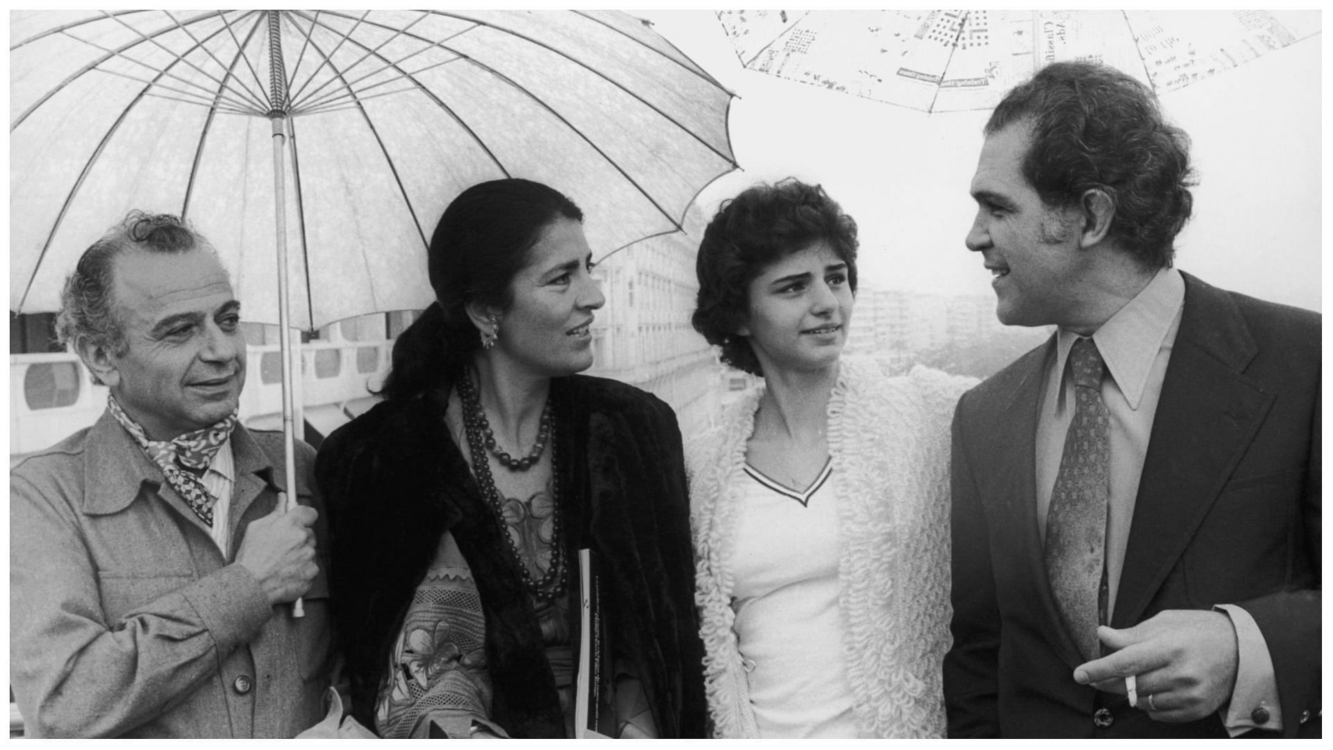 Kostas Kazakos with Michael Cacoyannis, Irene Papas and Tatiana Papamoschou (Image via Keystone/Hulton Archive/Getty Images)