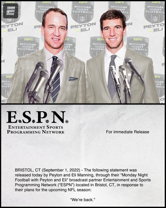 ESPN's 'Monday Night Football' coverage to include Peyton and Eli Manning  through 2024 season