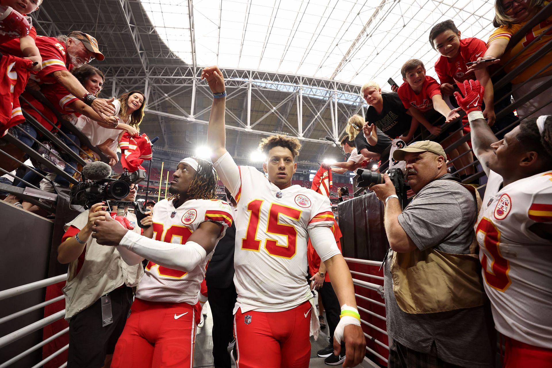 Patrick Mahomes #15 of the Kansas City Chiefs reacts after their game against the Arizona Cardinals