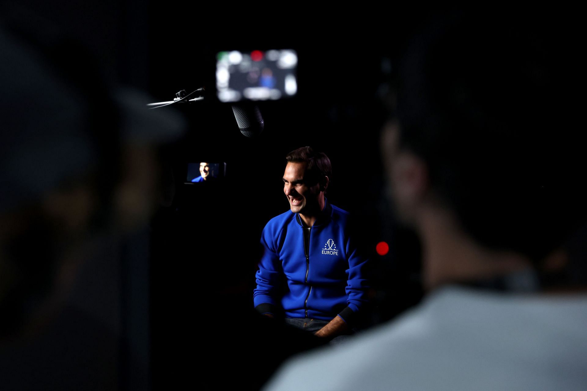 Roger Federer is interviewed ahead of the 2022 Laver Cup.