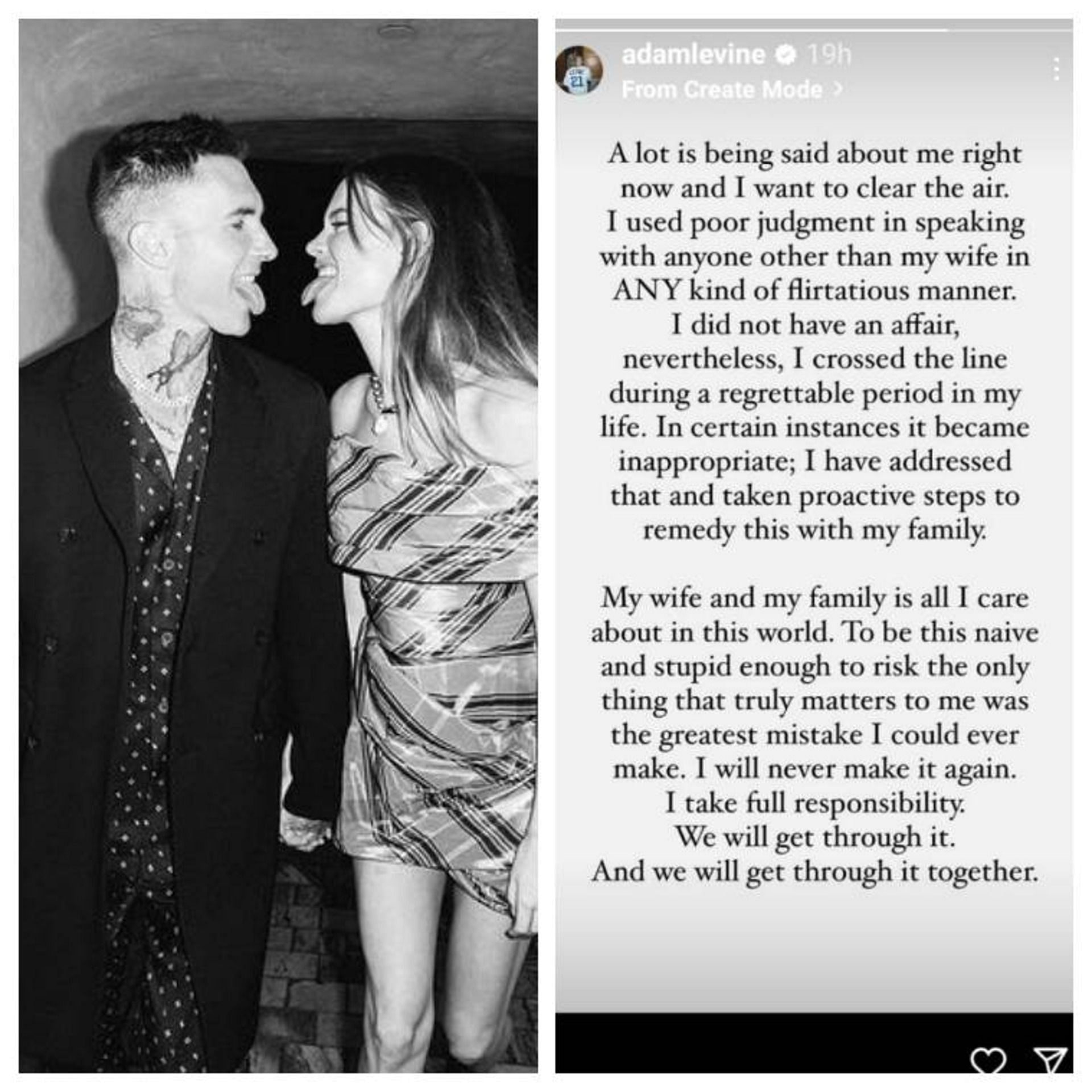 Adam addresses the infidelity allegations through an Instagram story. (Image via Adam Levine/Instagram)