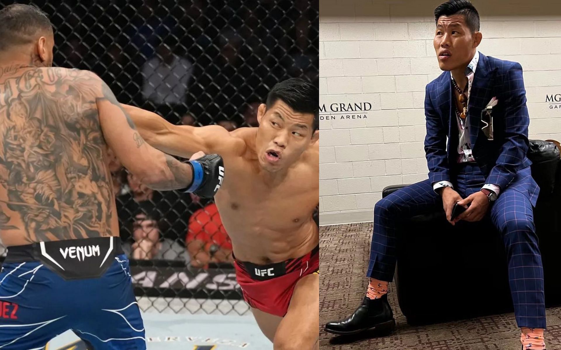 Li Jingliang vs. Daniel Rodriguez (Left) Jingliang at the press conference (Right) [Images via @lijingliangmma on Instagram]