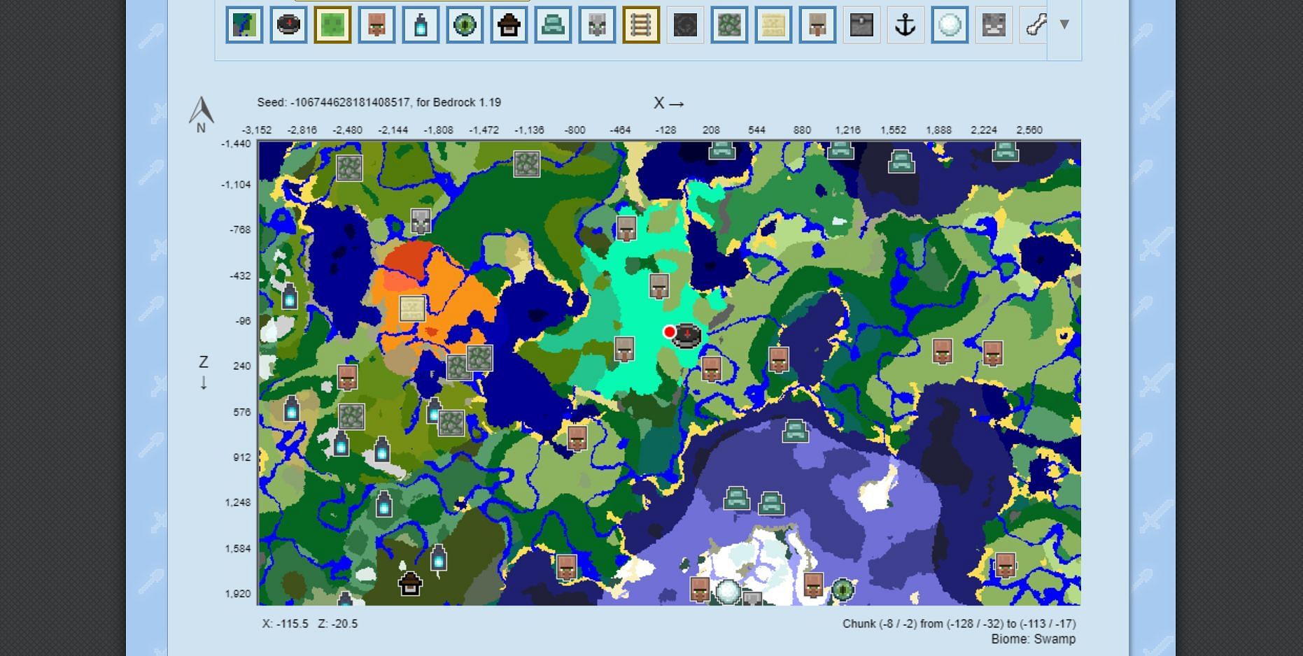 The Minecraft seed chunk map (Image via Chunkbase)