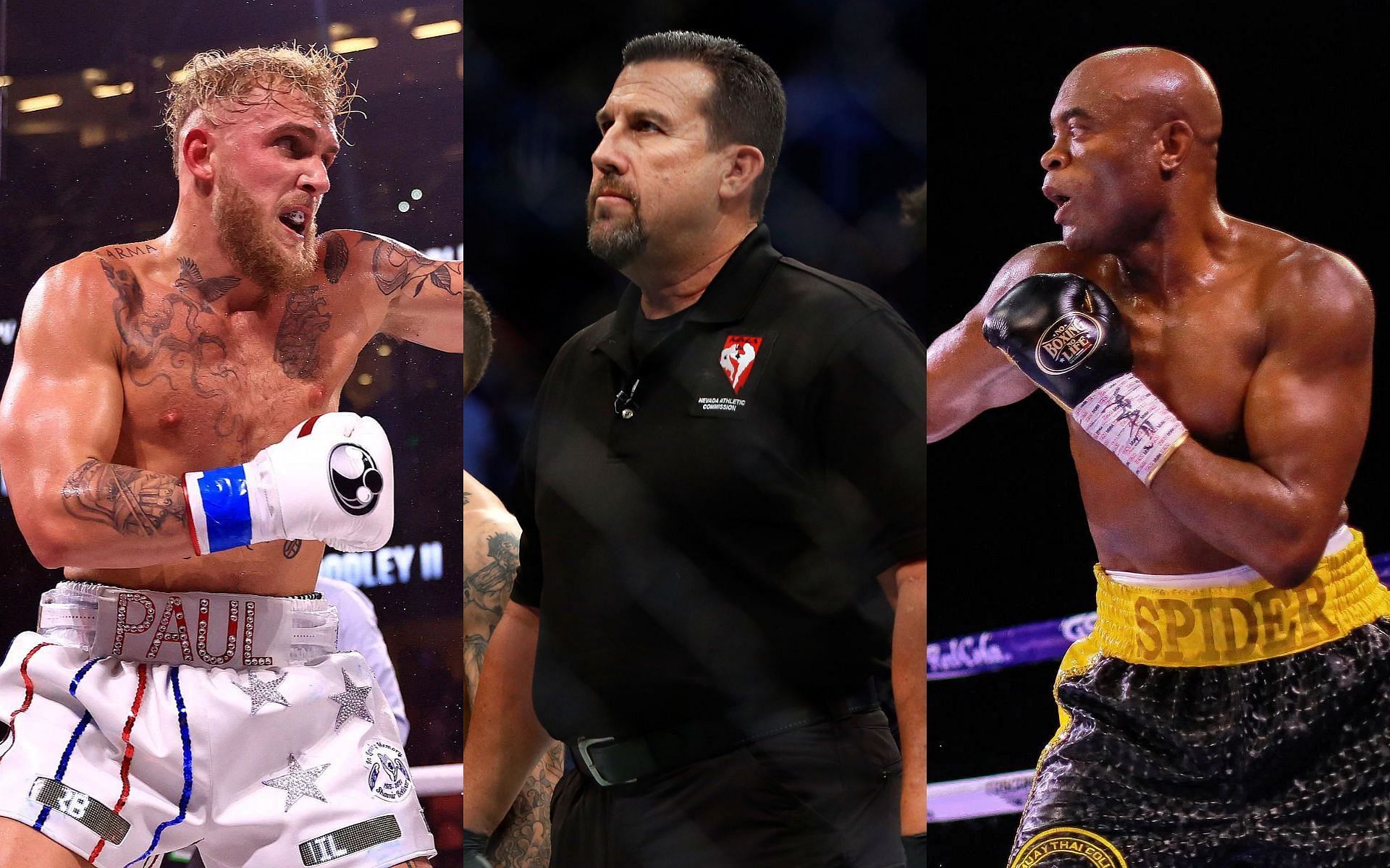 Jake Paul (left), John McCarthy (center) and Anderson Silva (right) (Images via Getty)