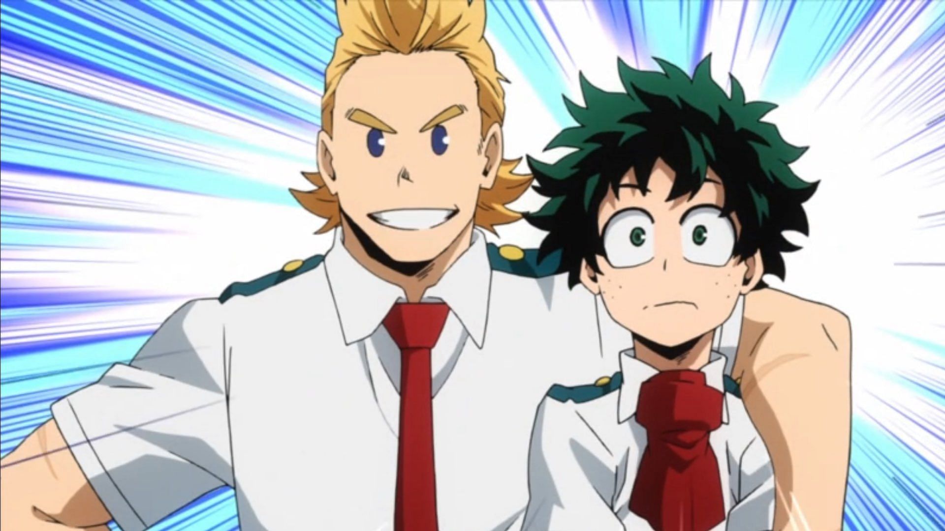 My Hero Academia&#039;s Mirio and Deku (Image via Bones)