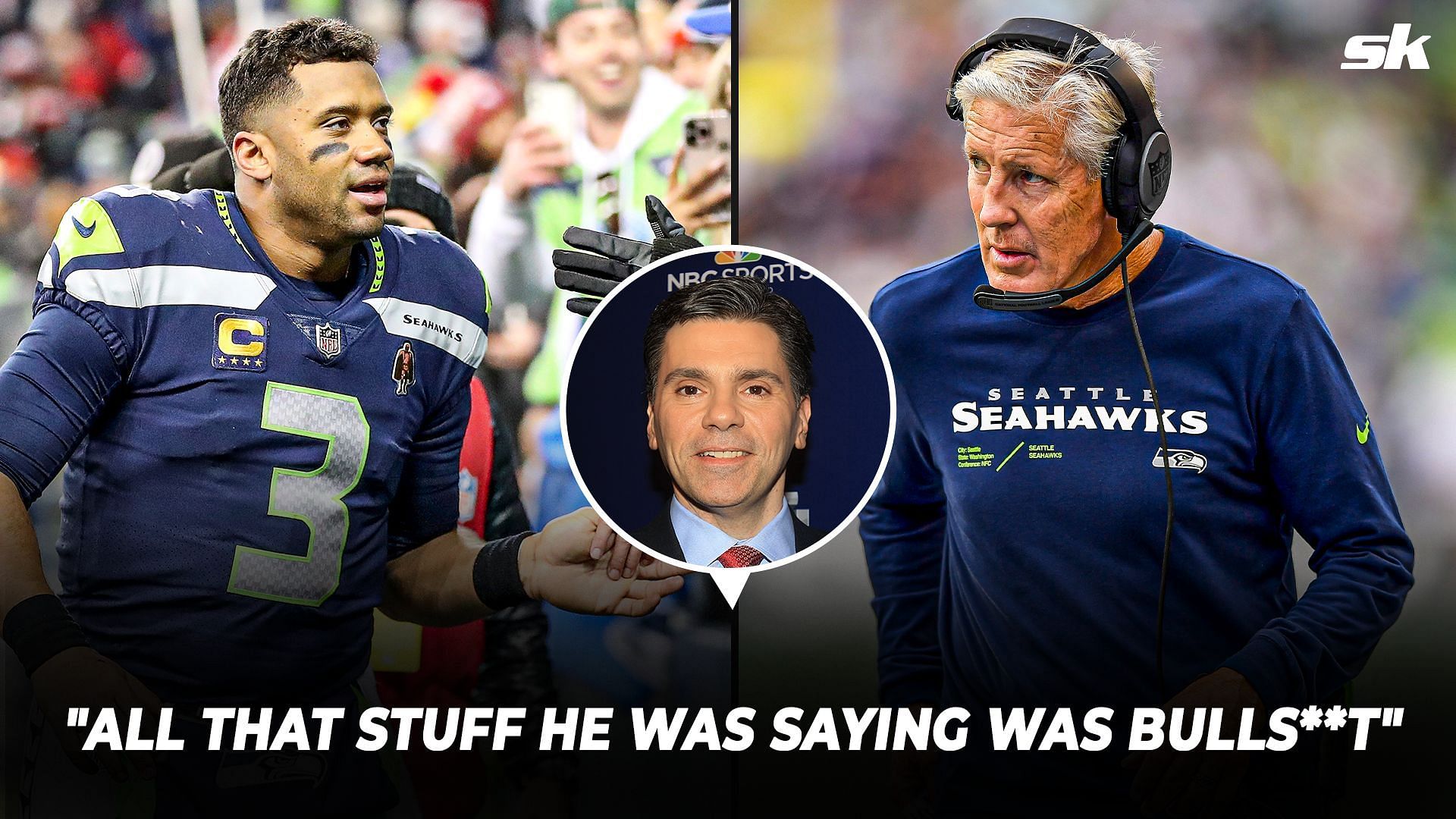 Mike Florio (inset) believes Russell Wilson (left) forced his way out of Seattle