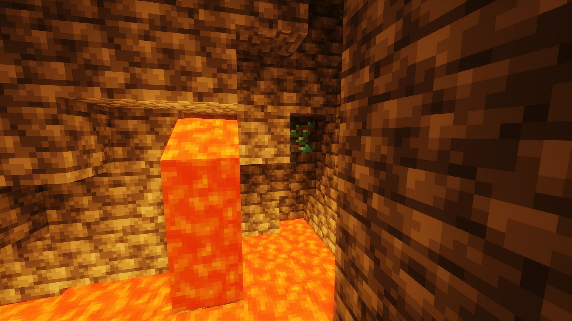 Diamond ore found tucked into the corner of a cave (Image via Minecraft)