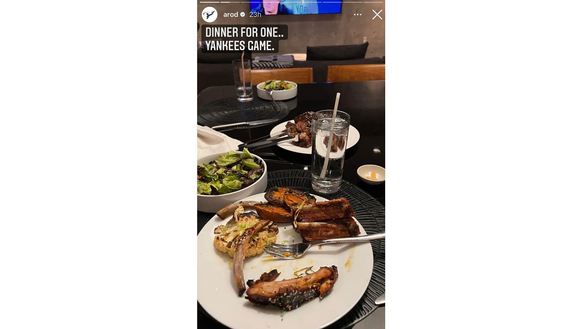 A-Rod posted a IG Story of dining alone during a New York Yankees game.