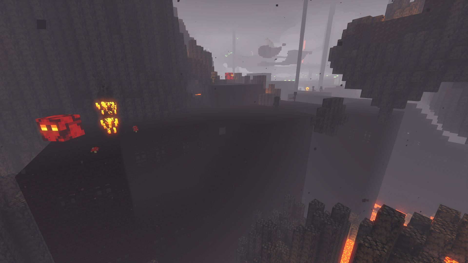One of the seed&#039;s nether fortresses within a basalt delta (Image via Minecraft)