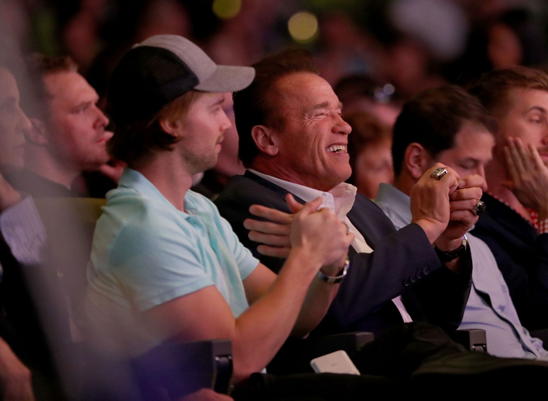 Arnold Schwarzenegger with son Patrick (Image via Robert Cianflone/Getty Images)