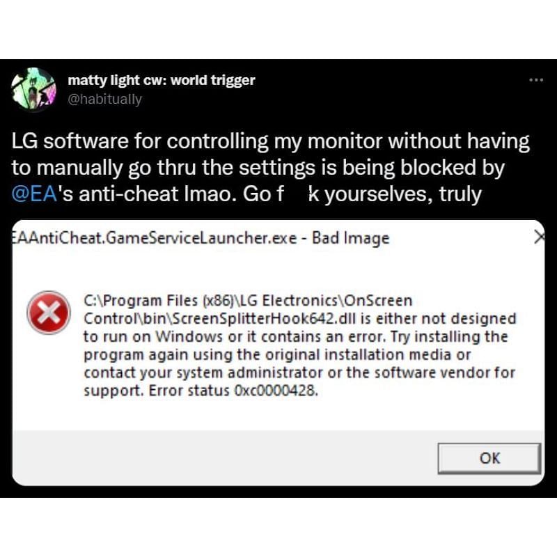 LG software causing problems (Image via Twitter)